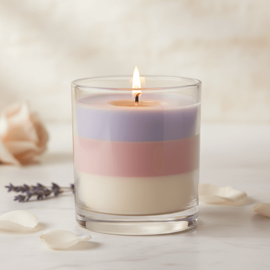 Detailed view of signature fragrance layers in premium glass vessel