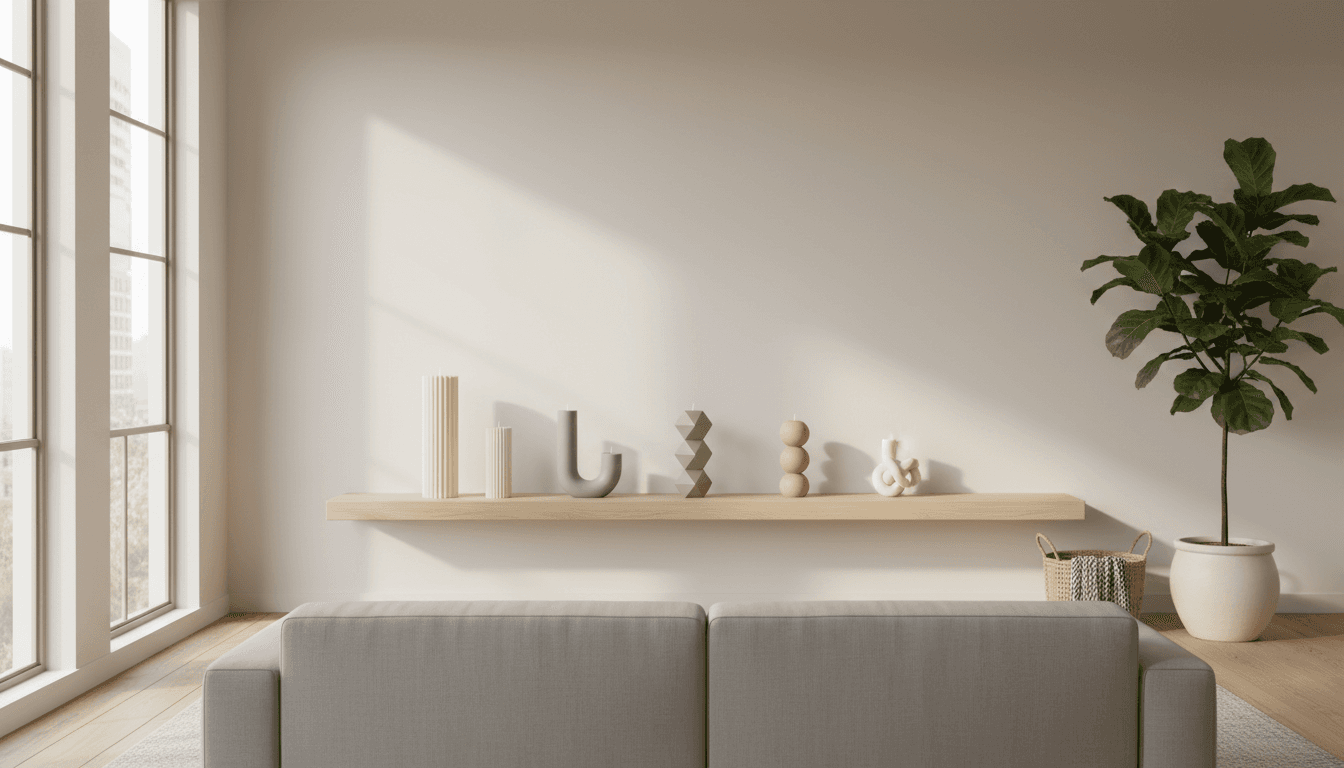 Lit handmade candles glowing warmly in a luxury modern interior space